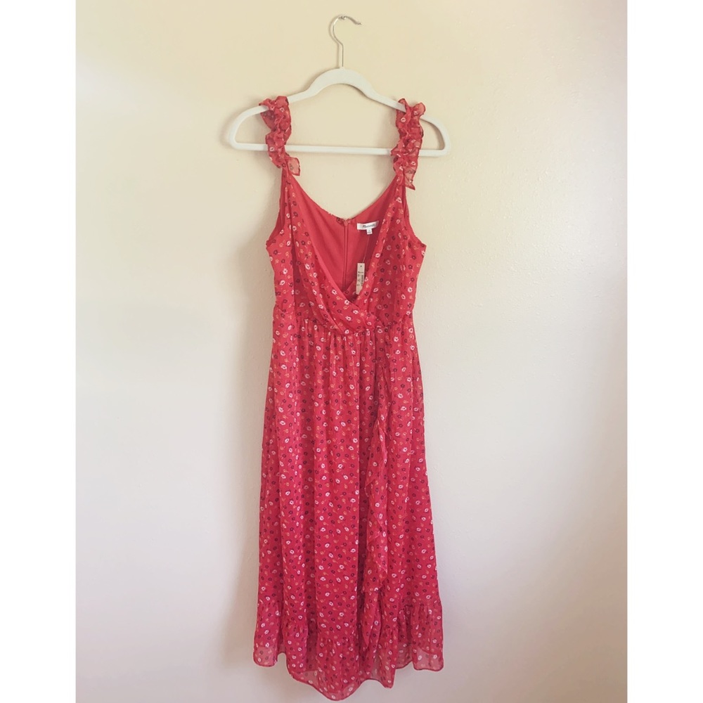 Madewell Red Floral Wrap Midi Dress